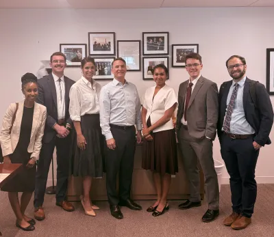 "IDEA Summer Democracy Fellows with Associate Director Amy Lee and Program Manager Adam Duffy, as well as Center for Study of the Presidency and Congress President and CEO Glenn Nye and Erica Ngoenha, Senior Vice President for Programs and External Affairs."